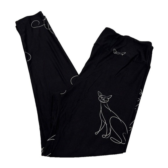 LuLaRoe Pants - LuLaRoe Womens Leggings Size TC Black White Cats Stencil Kitten Tall Curvy NWT